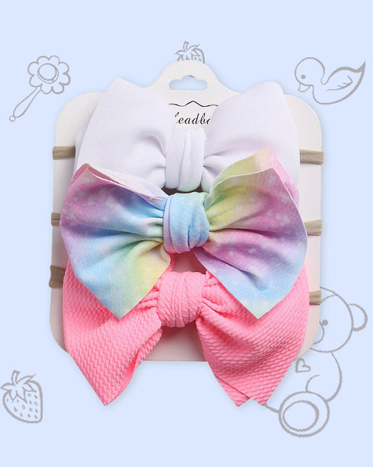 Polka Tots Pink & White Headband Set-Solid-Cotton-Pack of 3-For Infants