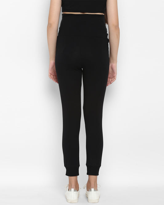 Wobbly Walk Black Maternity Jogger-Solid Color-Cotton-Tight Fit-Bump Friendly