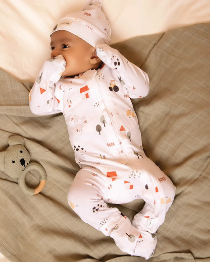 Cot & Candy Baby White Sleepsuit-Farm Animals-Organic Cotton-For Infants