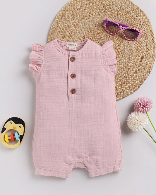 Cot & Candy Baby Blush Pink Romper-Solid-Organic Muslin-For Infants
