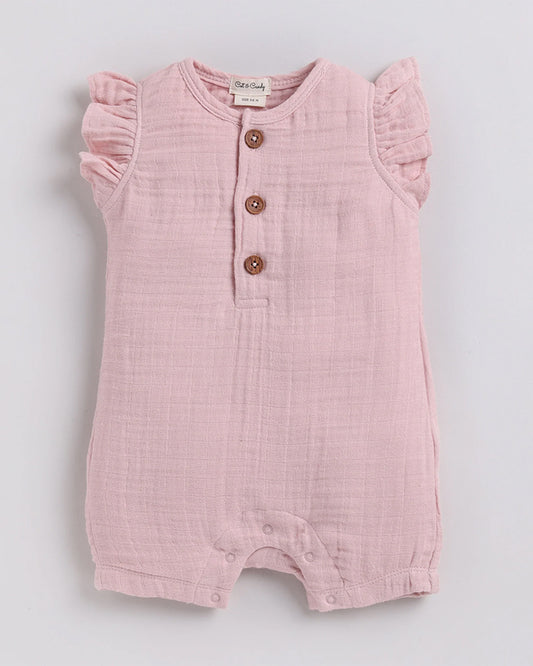 Cot & Candy Baby Blush Pink Romper-Solid-Organic Muslin-For Infants