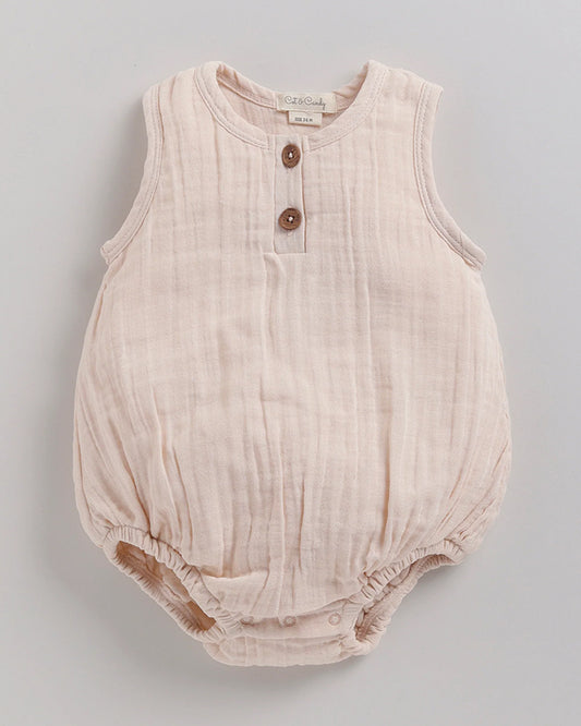 Cot & Candy Baby Petal Pink Bubble Romper-Solid-Organic Muslin-For Infants