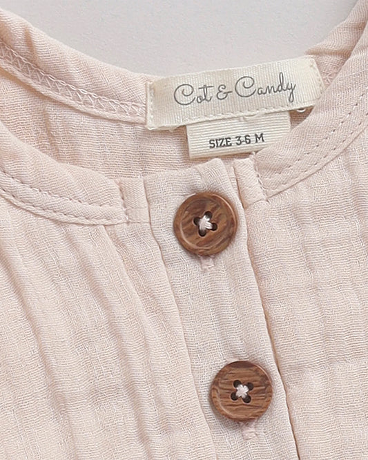 Cot & Candy Baby Petal Pink Bubble Romper-Solid-Organic Muslin-For Infants