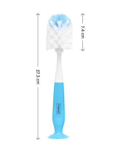 Hopop 2 in 1 Bottle & Nipple Cleaning Brush Set-Grooved Handle With Suction Base-Flexible Bristles-Comfortable Grip-Blue
