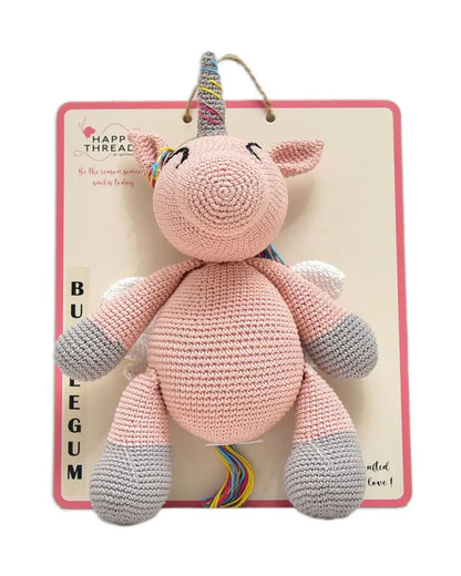 Happy Threads Bubblegum Unicorn Soft Toy-Easily Washable-Plush Cuddly Toy-6M+