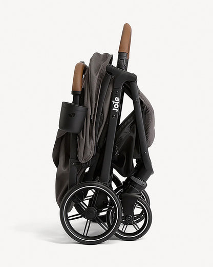 Joie Nutmeg Cabin Friendly Stroller-One Hand Fold-Near Flat Reclining Seat-Car Seat Compatible-2 Years Warranty-For 0 to 4Y (Upto 22 Kg)-Thunder