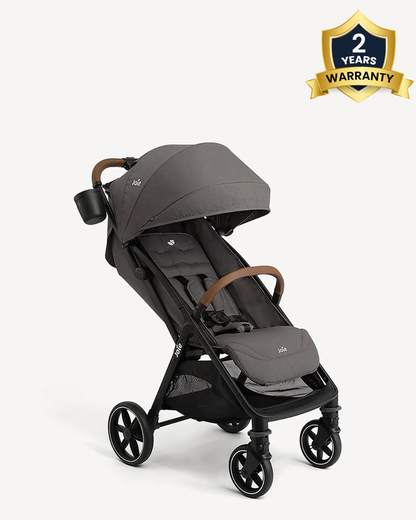 Joie Nutmeg Cabin Friendly Stroller-One Hand Fold-Near Flat Reclining Seat-Car Seat Compatible-2 Years Warranty-For 0 to 4Y (Upto 22 Kg)-Thunder