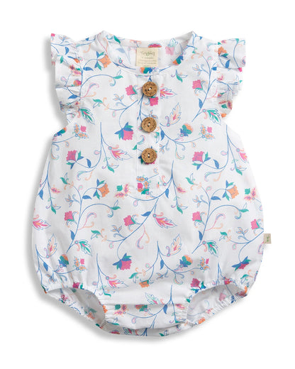 Tiny Twig White Bubble Romper-Floral Print-Organic Cotton-For Infants