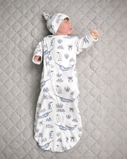 Tiny Twig Baby Sleeping Bag with Beanie-100% Organic Cotton-White-Autumn Harvest-For Infants