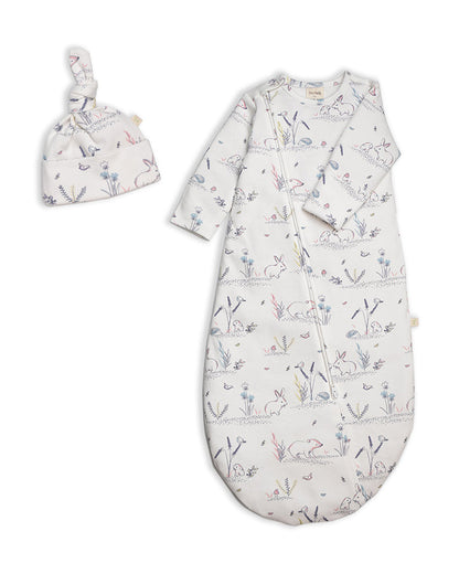 Tiny Twig Baby Sleeping Bag with Beanie-100% Organic Cotton-White-Hibernation-For Infants