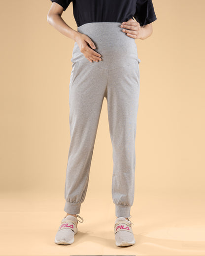 Wobbly Walk Grey Maternity Jogger-Solid Color-Cotton-Tight Fit-Bump Friendly