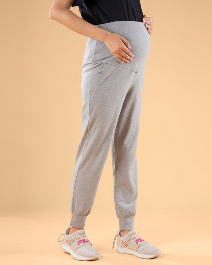 Wobbly Walk Grey Maternity Jogger-Solid Color-Cotton-Tight Fit-Bump Friendly