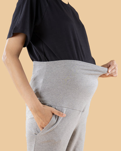 Wobbly Walk Grey Maternity Jogger-Solid Color-Cotton-Tight Fit-Bump Friendly