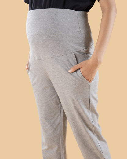 Wobbly Walk Grey Maternity Jogger-Solid Color-Cotton-Tight Fit-Bump Friendly