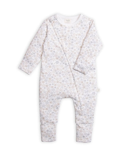 Tiny Twig White Sleepsuit-Snow Flakes-Organic Cotton-For Infants