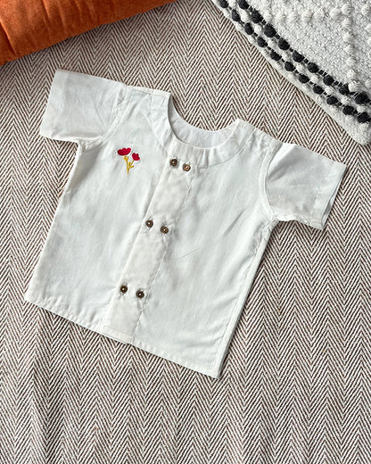 Bhaakur White & Brown Jhablas-Tulip & Bird-GOTS Certified Organic Cotton-Pack of 2-For Infants