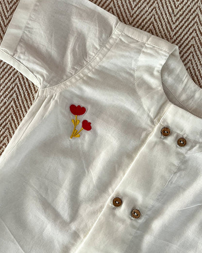 Bhaakur White & Brown Jhablas-Tulip & Bird-GOTS Certified Organic Cotton-Pack of 2-For Infants