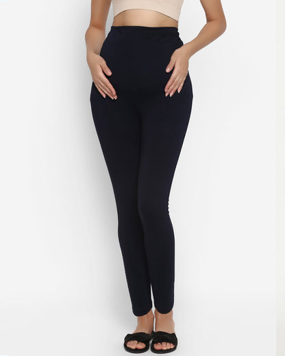 Wobbly Walk Black Maternity Leggings-Solid Color-French Terry-Skinny Fit-Bump Friendly