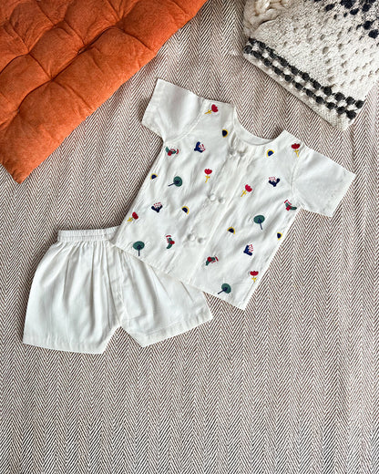 Bhaakur White Jhabla Set-Dash of Colors-GOTS Certified Cotton Voile-For Infants