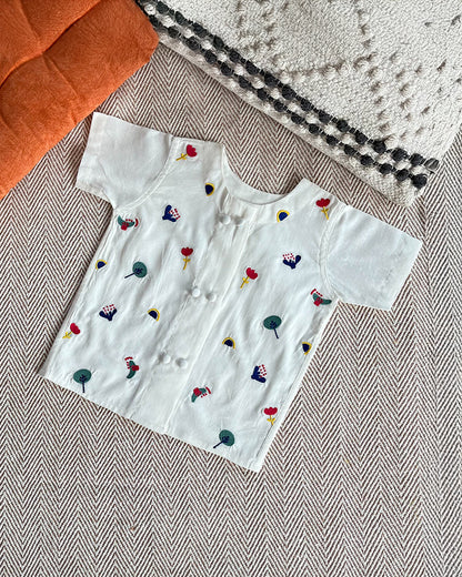 Bhaakur White Jhabla Set-Dash of Colors-GOTS Certified Cotton Voile-For Infants