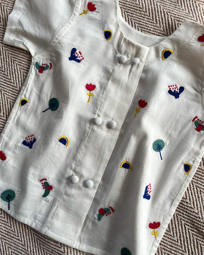 Bhaakur White Jhabla Set-Dash of Colors-GOTS Certified Cotton Voile-For Infants