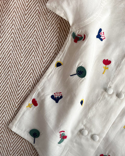 Bhaakur White Jhabla Set-Dash of Colors-GOTS Certified Cotton Voile-For Infants