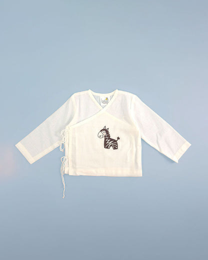 Keebee White Kimono Jhabla-Zebra Embroidered-Organic Cotton-For Infants