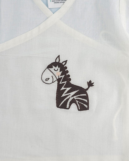 Keebee White Kimono Jhabla-Zebra Embroidered-Organic Cotton-For Infants