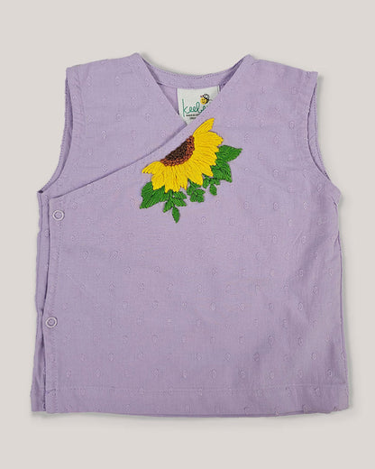 Keebee Lavender Kimono Jhabla-Sunflower Embroidered-Organic Cotton-For Infants