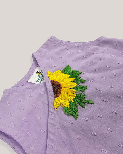 Keebee Lavender Kimono Jhabla-Sunflower Embroidered-Organic Cotton-For Infants