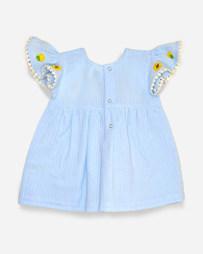 Keebee Light Blue Frock-Sunflower Embroidered-Organic Cotton-For Infants