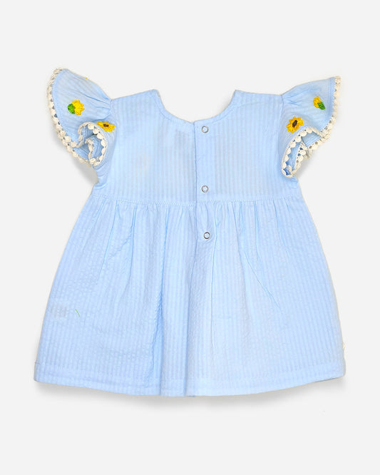 Keebee Light Blue Frock-Sunflower Embroidered-Organic Cotton-For Infants