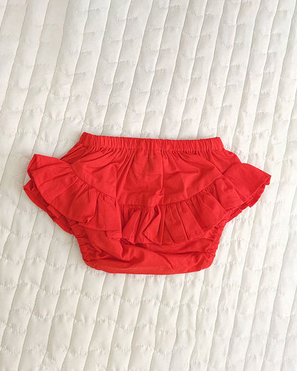 Keebee Red Shoulder Strap Dress with Bloomer-Flower Embroidered-Organic Cotton-For Infants