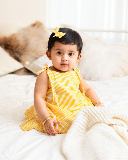 Keebee Yellow Shoulder Strap Dress-Striped-Organic Cotton-For Infants