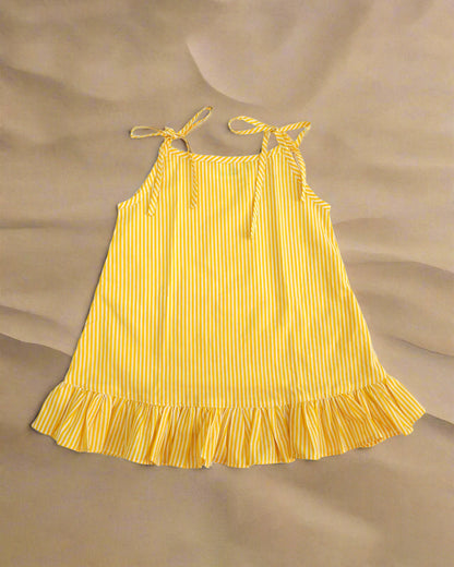 Keebee Yellow Shoulder Strap Dress-Striped-Organic Cotton-For Infants