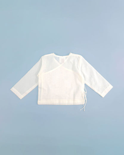 Keebee White Kimono Jhabla-Happy Embroidered-Organic Cotton-For Infants