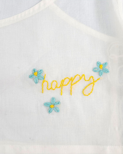 Keebee White Kimono Jhabla-Happy Embroidered-Organic Cotton-For Infants
