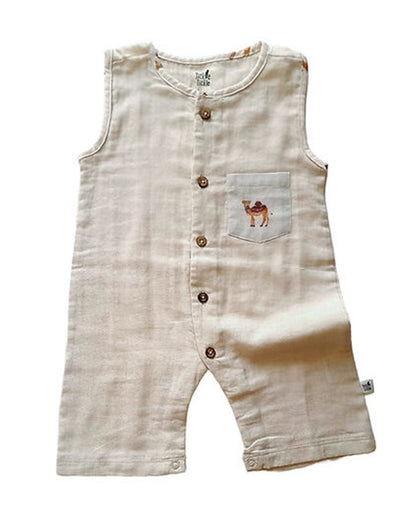 Tickle Tickle Beige Half Romper-Solid-Organic Muslin-For Infants