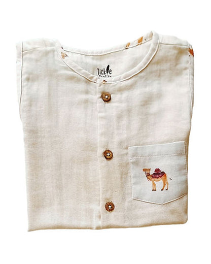 Tickle Tickle Beige Half Romper-Solid-Organic Muslin-For Infants