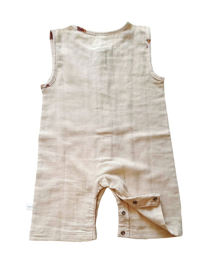Tickle Tickle Beige Half Romper-Solid-Organic Muslin-For Infants