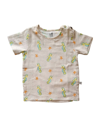 Tickle Tickle Beige T-shirt & Shorts Set-Sea Sparkle-Organic Muslin-For Infants
