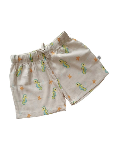 Tickle Tickle Beige T-shirt & Shorts Set-Sea Sparkle-Organic Muslin-For Infants