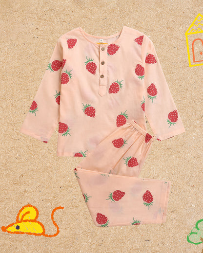 Mouse in The House Peach Nightsuit-A Fresh Strawberry-Cotton-For Infants