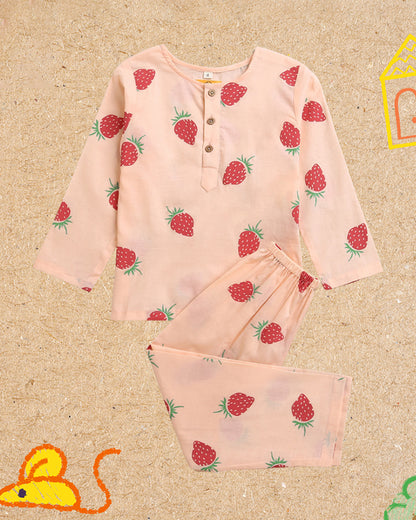 Mouse in The House Peach Nightsuit-A Fresh Strawberry-Cotton-For Infants