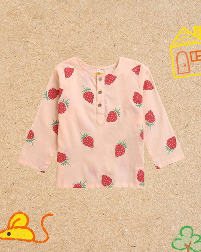Mouse in The House Peach Nightsuit-A Fresh Strawberry-Cotton-For Infants