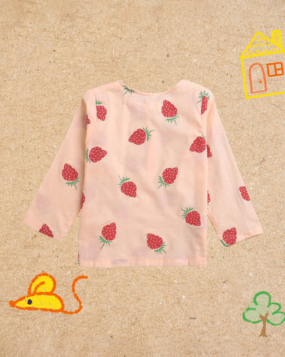 Mouse in The House Peach Nightsuit-A Fresh Strawberry-Cotton-For Infants