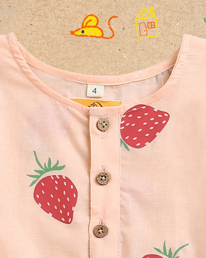 Mouse in The House Peach Nightsuit-A Fresh Strawberry-Cotton-For Infants