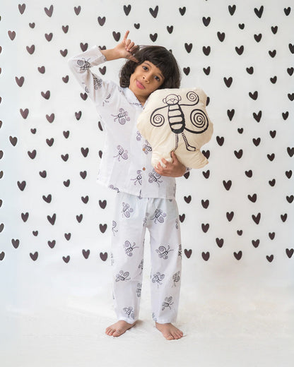 Mouse in The House White Nightsuit-A swinging Monkey-Cotton-For Infants