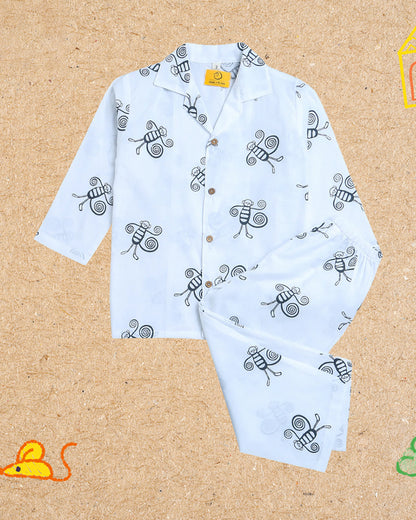 Mouse in The House White Nightsuit-A swinging Monkey-Cotton-For Infants