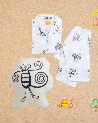 Mouse in The House White Nightsuit-A swinging Monkey-Cotton-For Infants